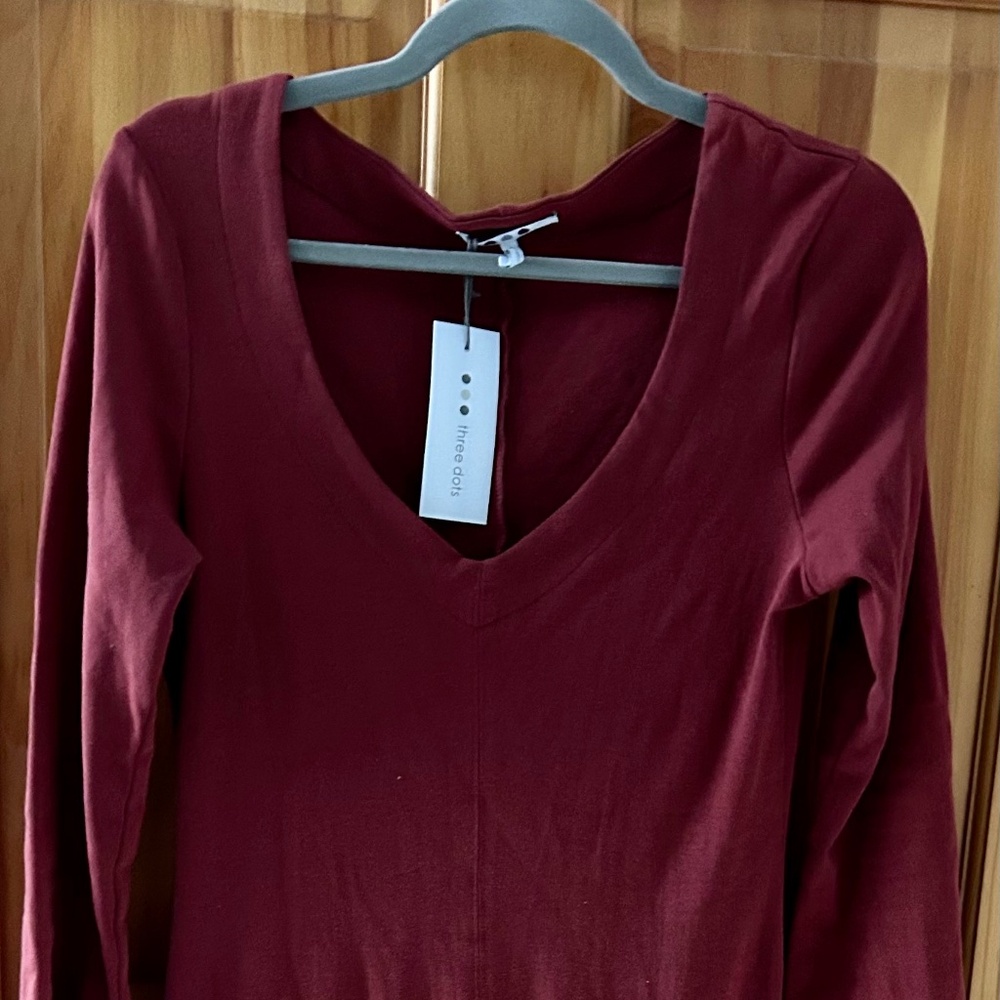 D38 NWT Anthropologie Three Dots V Neck Midi Dress Russett Brown Small